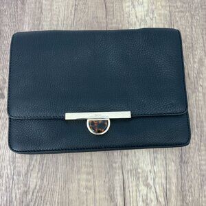 DKNY Black Leather Clutch Purse Gold & Tortoise Shell Accents‎ Evening Bag